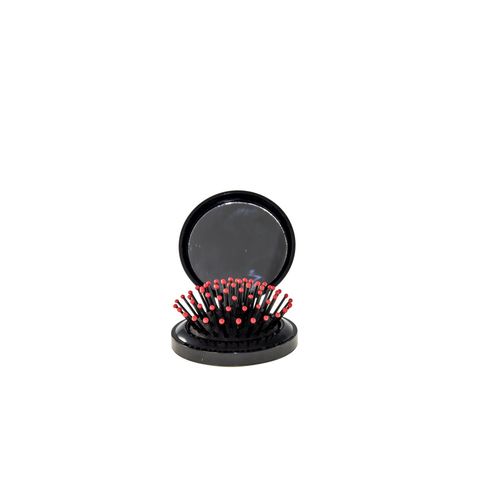 Pop up hairbrush with mirror